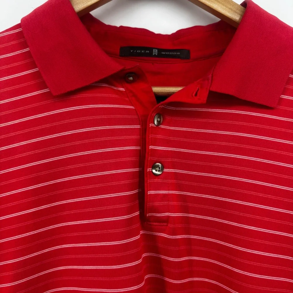 Nike Tiger Woods Collection Red‎ Striped Dri-FIT Golf Polo Shirt Mens Medium